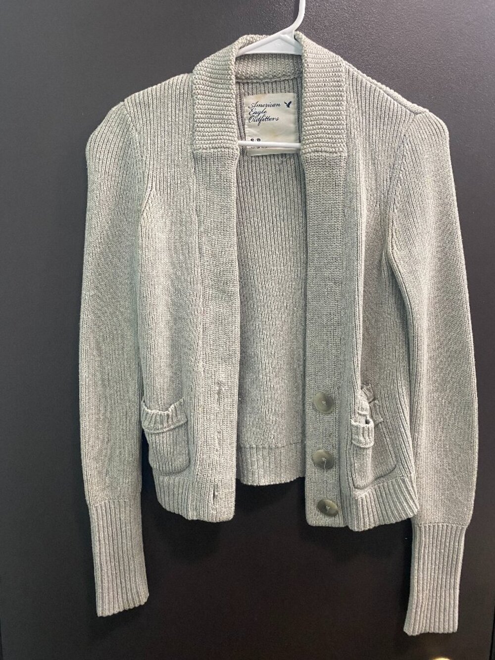 American Eagle Shawl Collar Chunky Knit Grandpa Cardigan Gray Small